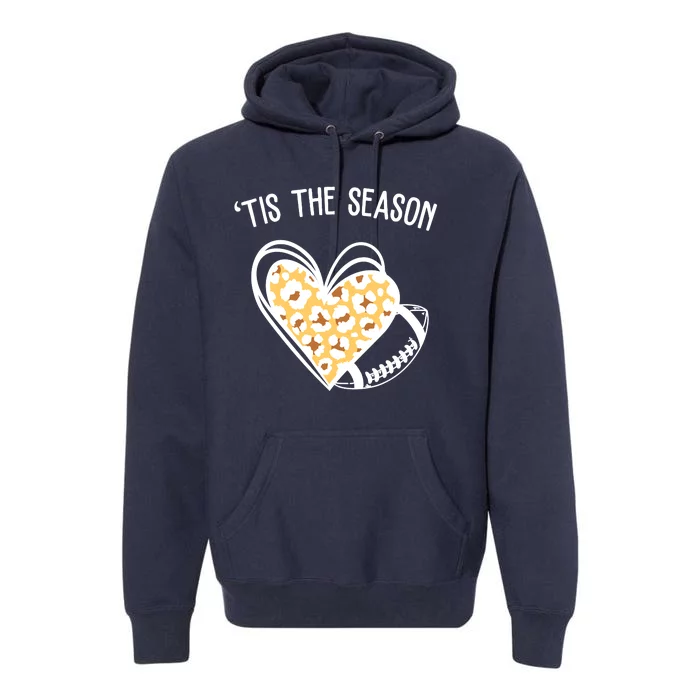 Tis The Season Football Leopard Heart Premium Hoodie