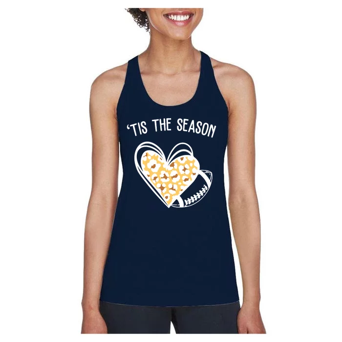 Tis The Season Football Leopard Heart Women's Racerback Tank