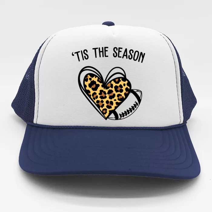 Tis The Season Football Leopard Heart Trucker Hat