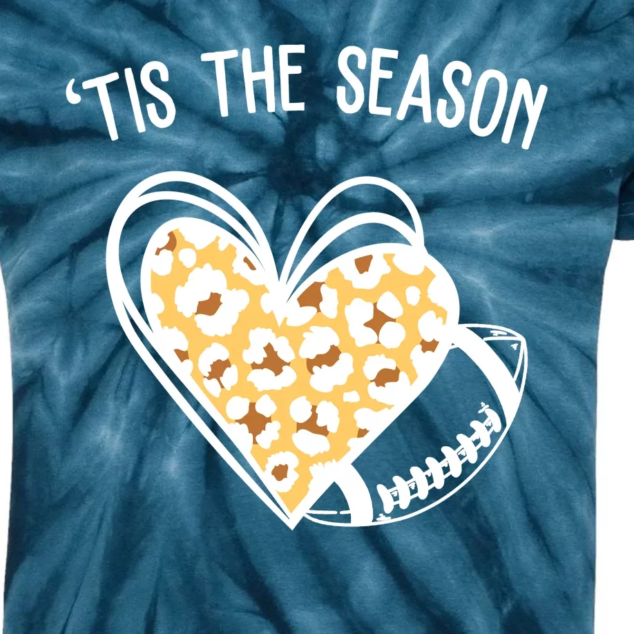 Tis The Season Football Leopard Heart Kids Tie-Dye T-Shirt