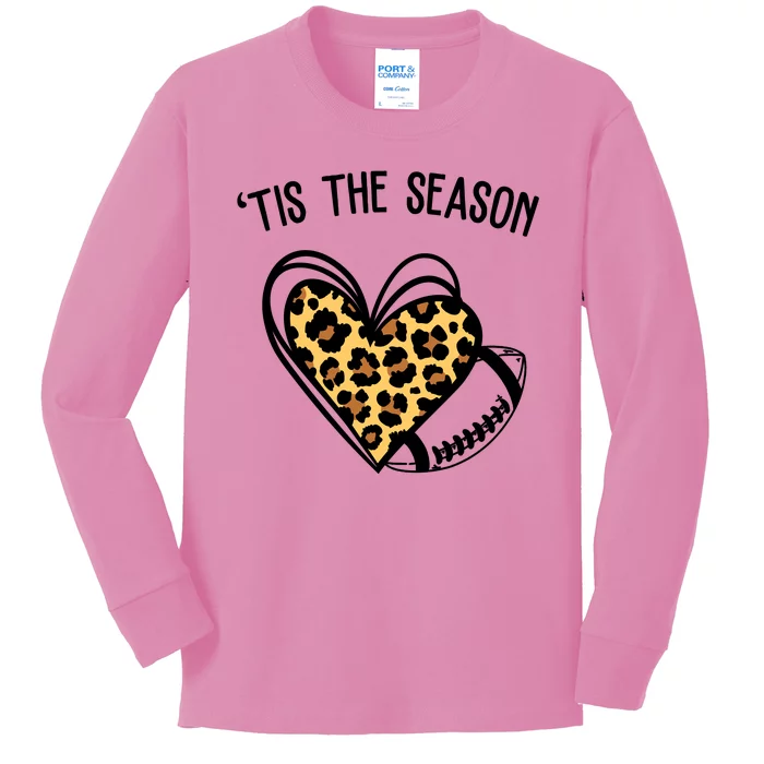 Tis The Season Football Leopard Heart Kids Long Sleeve Shirt