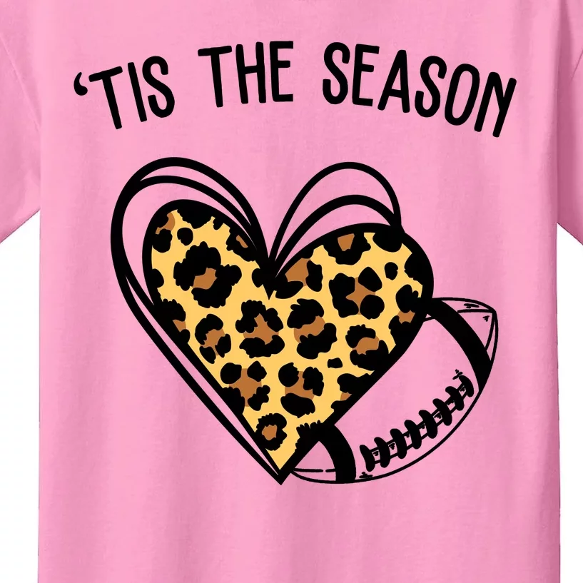 Tis The Season Football Leopard Heart Kids T-Shirt