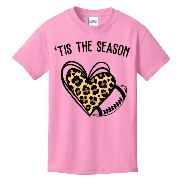 Tis The Season Football Leopard Heart Kids T-Shirt