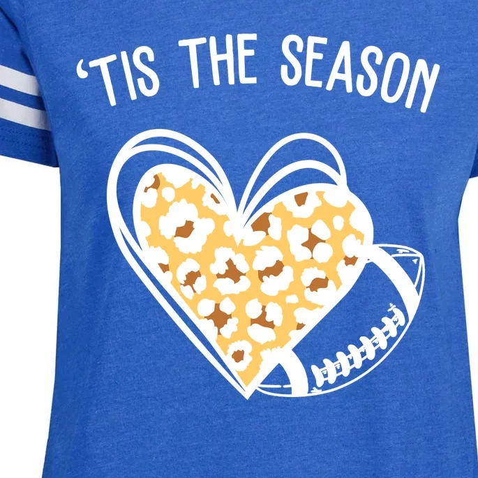 Tis The Season Football Leopard Heart Enza Ladies Jersey Football T-Shirt