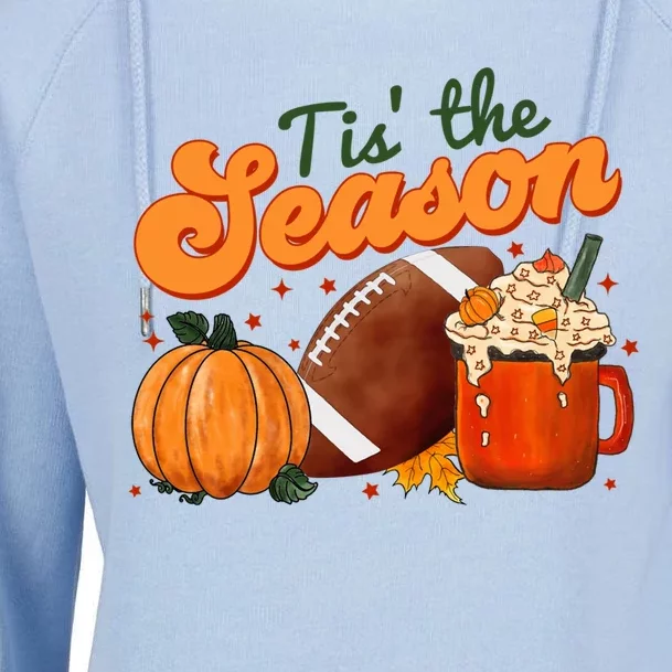 Tis The Season Thanksgiving Football Pumpkin Fall Football Great Gift Womens Funnel Neck Pullover Hood