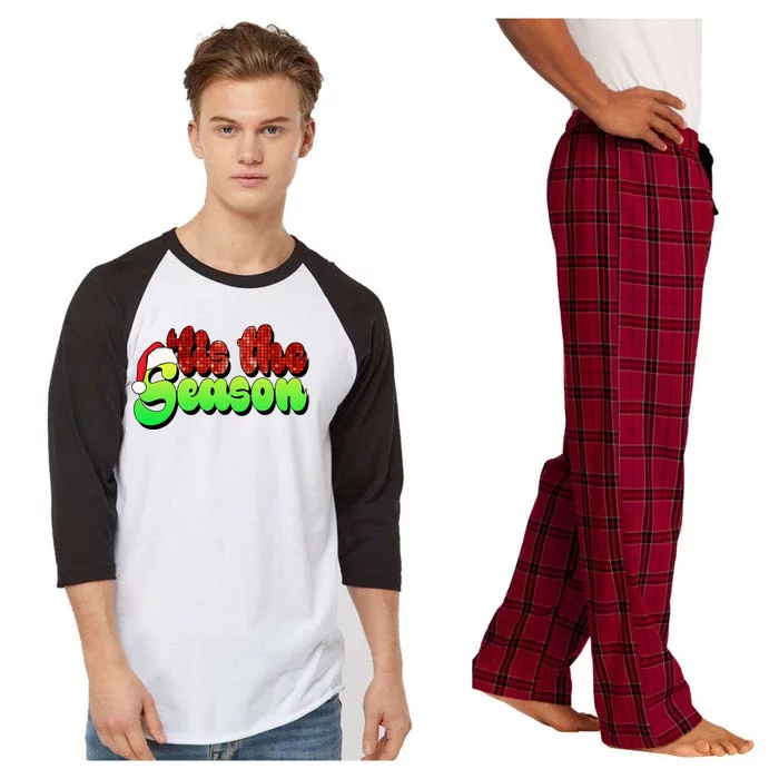 Tis The Season Santa Christmas Lover Retro Raglan Sleeve Pajama Set