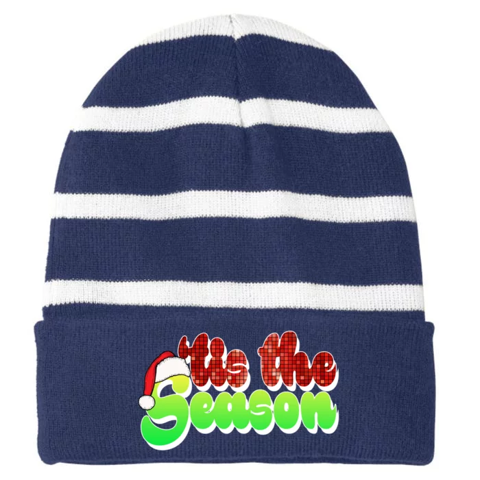 Tis The Season Santa Christmas Lover Retro Striped Beanie with Solid Band