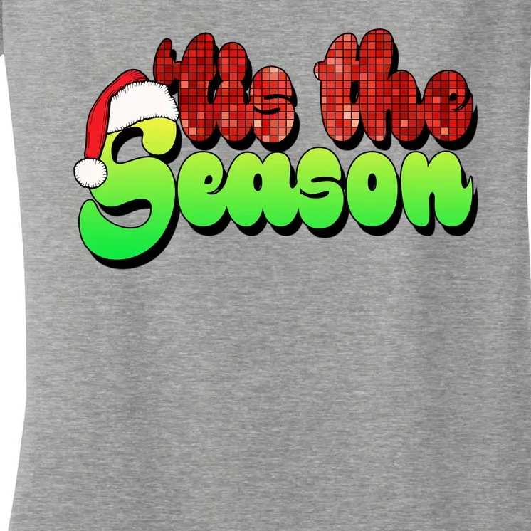 Tis The Season Santa Christmas Lover Retro Women's V-Neck T-Shirt