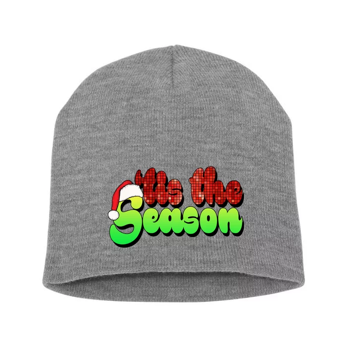 Tis The Season Santa Christmas Lover Retro Short Acrylic Beanie