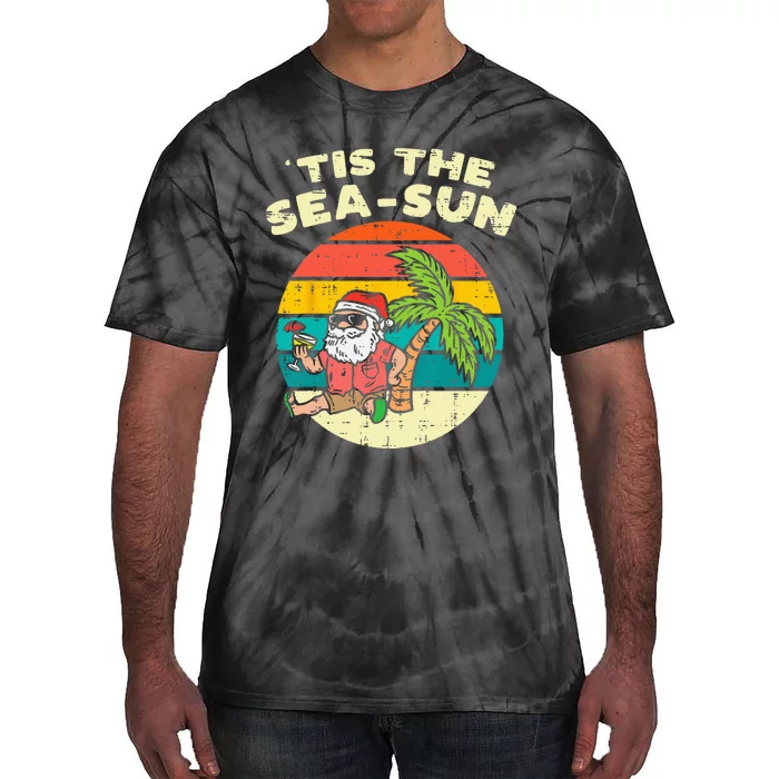 Tis The Sea Sun Santa Beach Summer Christmas In July Summer Tie-Dye T-Shirt