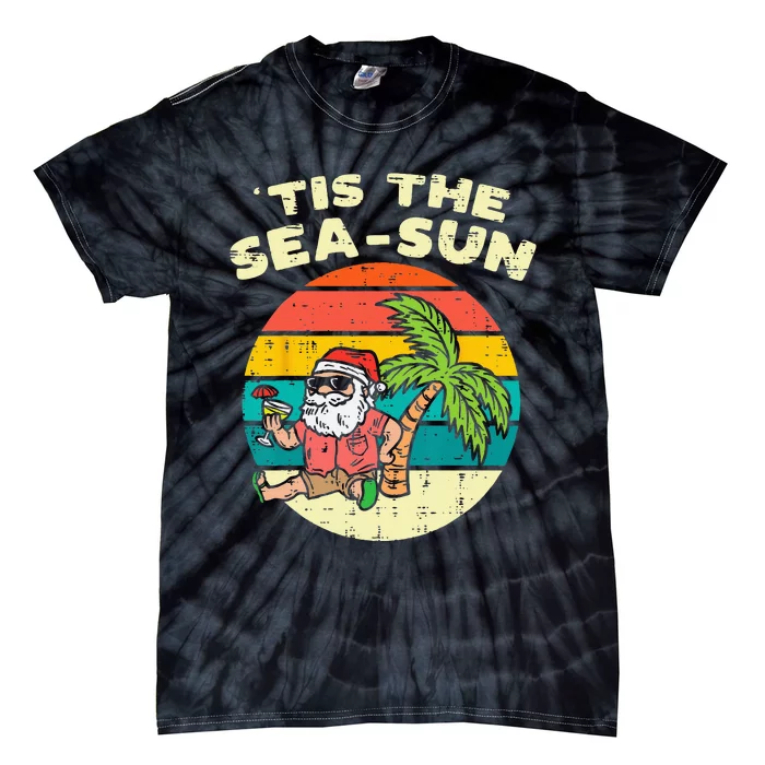 Tis The Sea Sun Santa Beach Summer Christmas In July Summer Tie-Dye T-Shirt