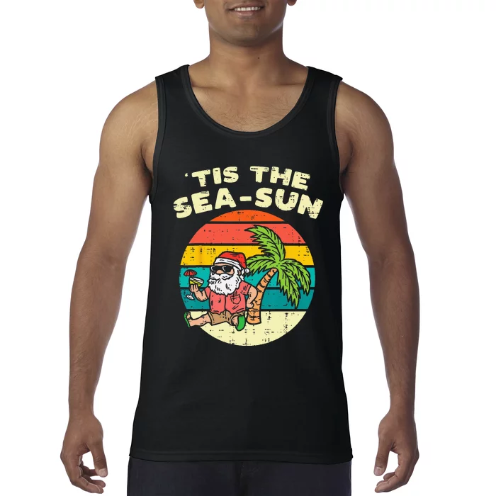 Tis The Sea Sun Santa Beach Summer Christmas In July Summer Tank Top