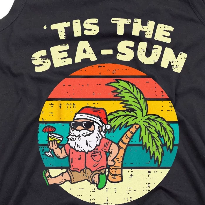 Tis The Sea Sun Santa Beach Summer Christmas In July Summer Tank Top