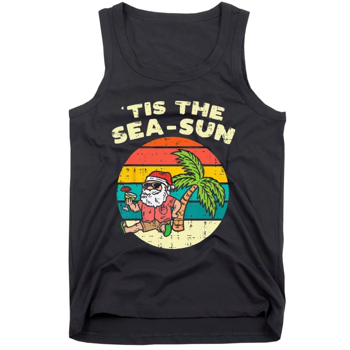 Tis The Sea Sun Santa Beach Summer Christmas In July Summer Tank Top