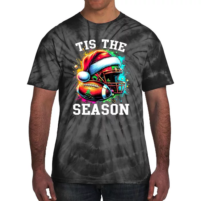 Tis The Season Football Mom Christmas Santa Hat Colorful Tie-Dye T-Shirt