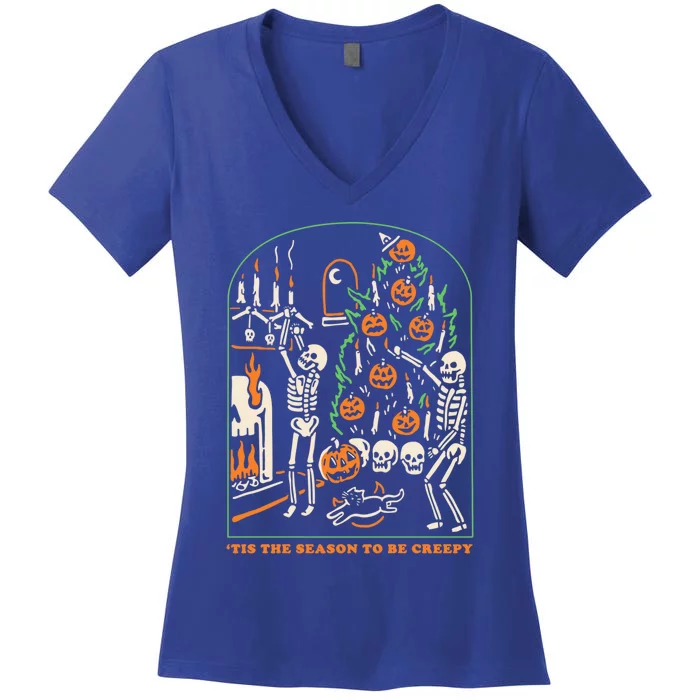 Tis The Season To Be Creepy Skeleton Halloween Spooky Season Cool Gift Women's V-Neck T-Shirt