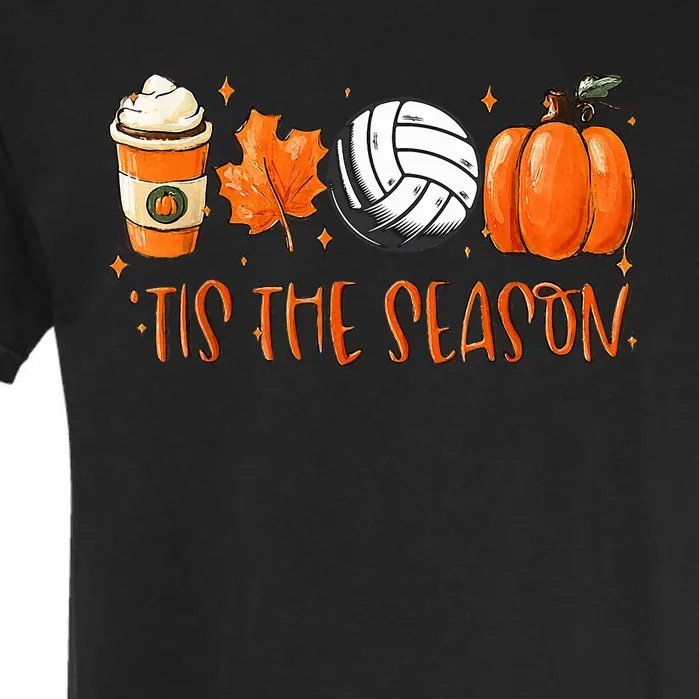 Tis The Season Pumpkin Leaf Latte Fall Volleyball Garment-Dyed Heavyweight T-Shirt