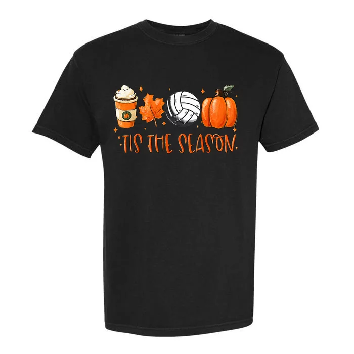 Tis The Season Pumpkin Leaf Latte Fall Volleyball Garment-Dyed Heavyweight T-Shirt