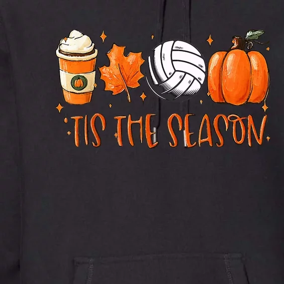 Tis The Season Pumpkin Leaf Latte Fall Volleyball Premium Hoodie