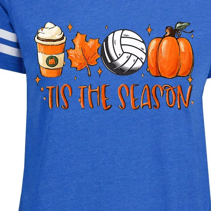 Tis The Season Pumpkin Leaf Latte Fall Volleyball Enza Ladies Jersey Football T-Shirt