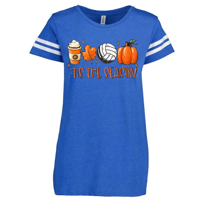 Tis The Season Pumpkin Leaf Latte Fall Volleyball Enza Ladies Jersey Football T-Shirt