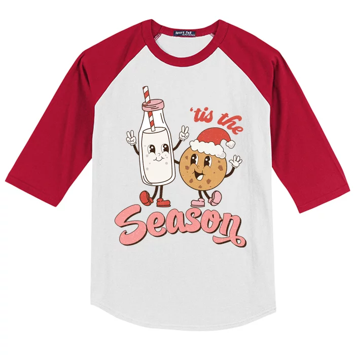 Tis The Season Christmas Santa Cookie Kids Colorblock Raglan Jersey