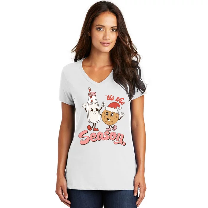 Tis The Season Christmas Santa Cookie Women's V-Neck T-Shirt