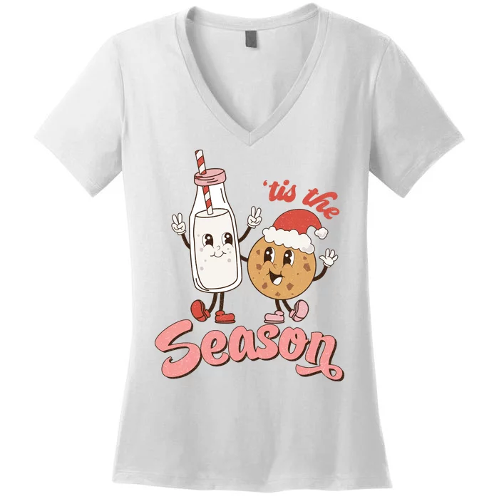 Tis The Season Christmas Santa Cookie Women's V-Neck T-Shirt