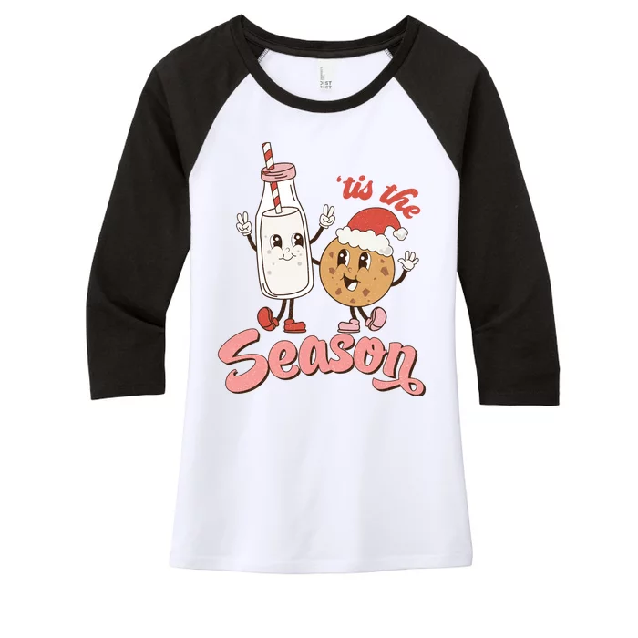 Tis The Season Christmas Santa Cookie Women's Tri-Blend 3/4-Sleeve Raglan Shirt