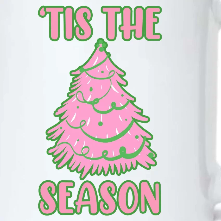 Tis The Season Pink Christmas Tree Black Color Changing Mug