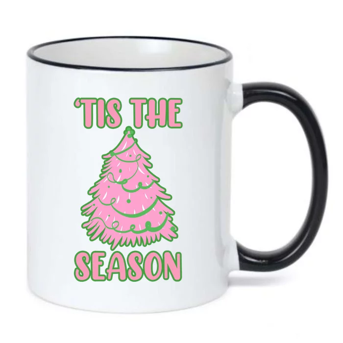 Tis The Season Pink Christmas Tree Black Color Changing Mug