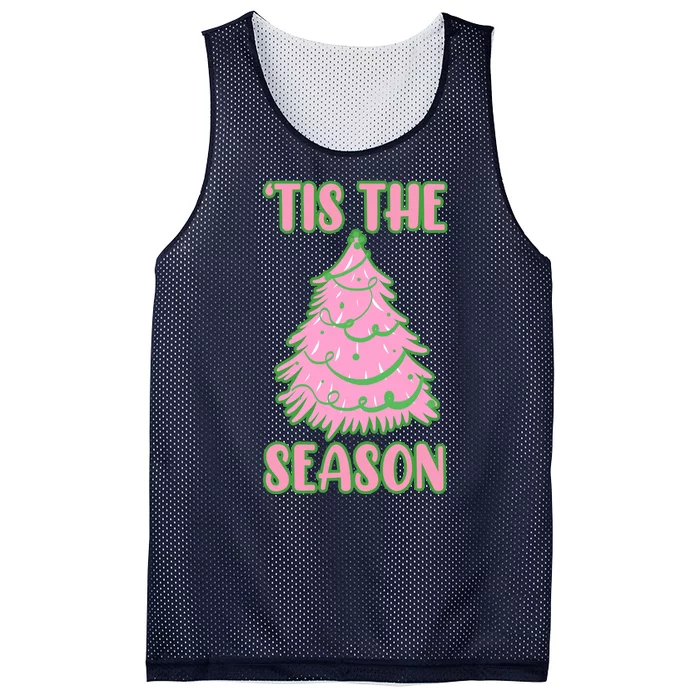 Tis The Season Pink Christmas Tree Mesh Reversible Basketball Jersey Tank