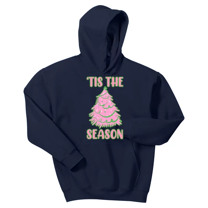 Tis The Season Pink Christmas Tree Kids Hoodie