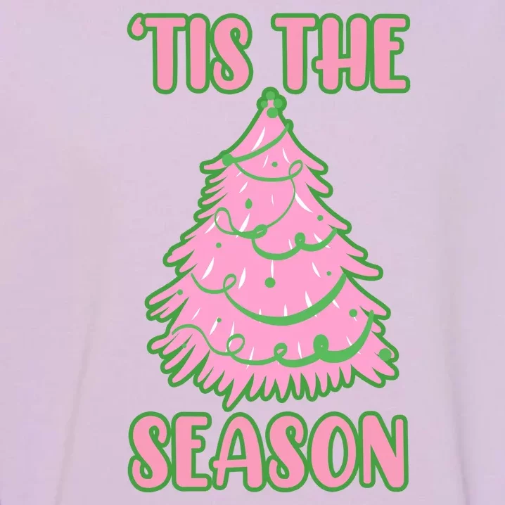 Tis The Season Pink Christmas Tree Garment-Dyed Sweatshirt