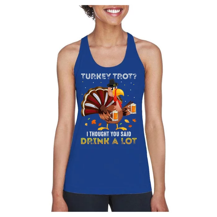 Turkey Trot Squad Running Drinking Matching Thanksgiving Women's Racerback Tank