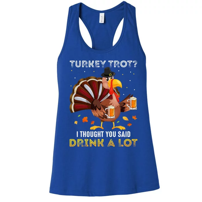 Turkey Trot Squad Running Drinking Matching Thanksgiving Women's Racerback Tank