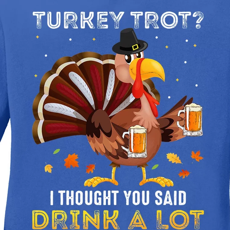 Turkey Trot Squad Running Drinking Matching Thanksgiving Ladies Long Sleeve Shirt