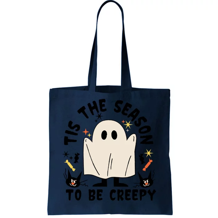 Tis The Season To Be Creepy Retro Cartoon Halloween Ghost Gift Tote Bag