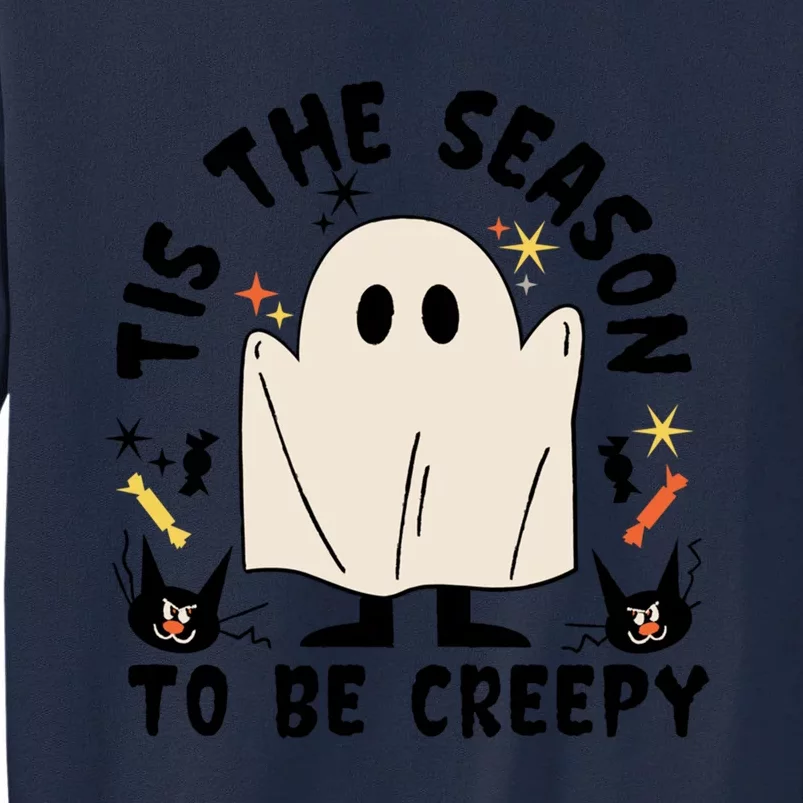 Tis The Season To Be Creepy Retro Cartoon Halloween Ghost Gift Tall Sweatshirt