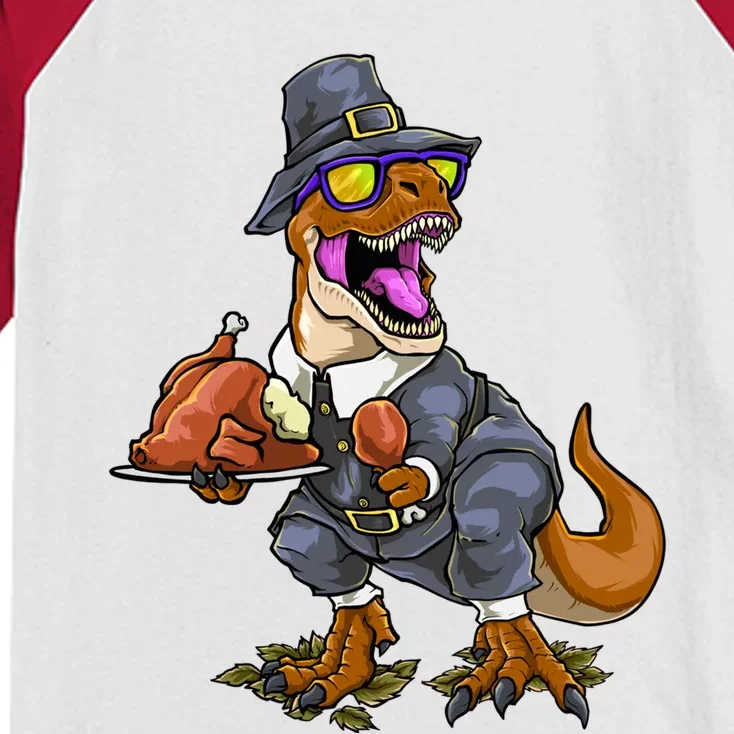 Thanksgiving Turkey Saurus T Rex Dinosaur Great Gift Kids Colorblock Raglan Jersey