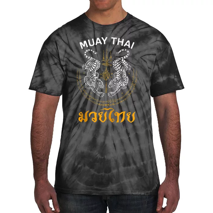 Twin Tiger Sak Yant Muay Thai Tattoo Tiger Boxing Thailand Tie-Dye T-Shirt