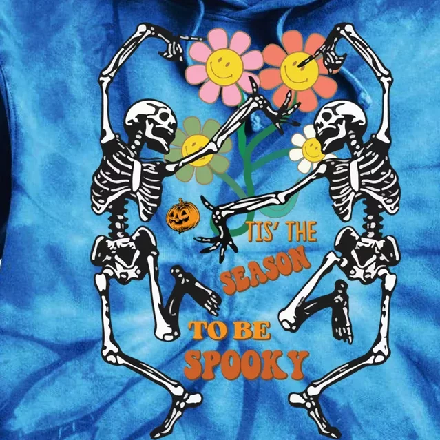 Tis The Season To Be Spooky Dancing Skeletons Pumpkin Flower Gift Tie Dye Hoodie