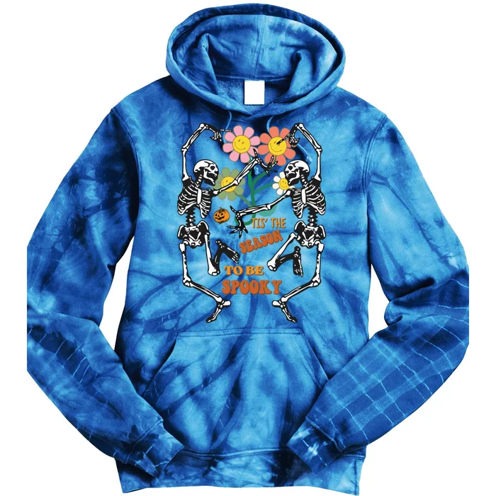 Tis The Season To Be Spooky Dancing Skeletons Pumpkin Flower Gift Tie Dye Hoodie