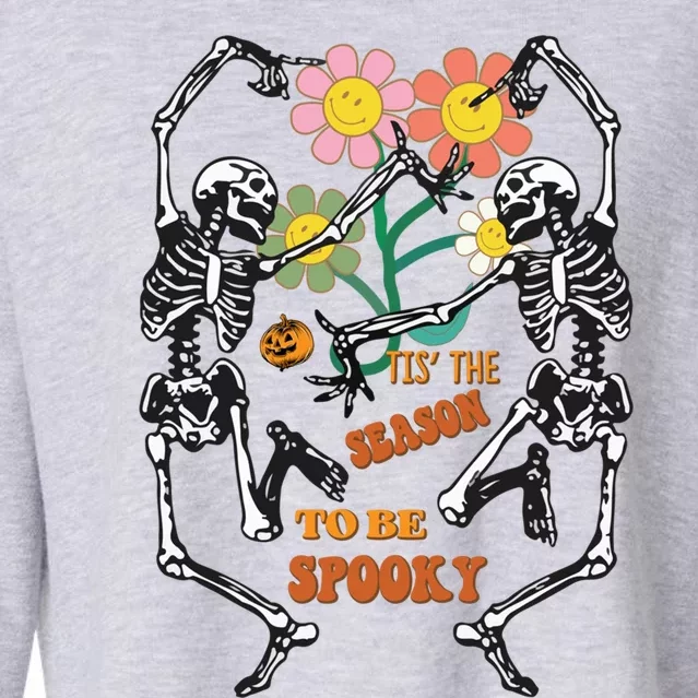 Tis The Season To Be Spooky Dancing Skeletons Pumpkin Flower Gift Cropped Pullover Crew