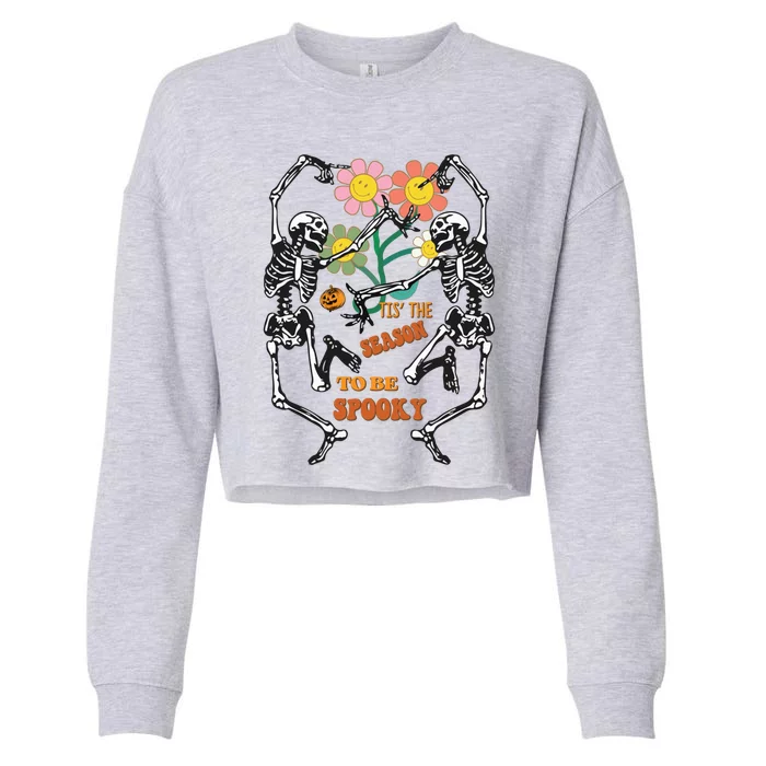 Tis The Season To Be Spooky Dancing Skeletons Pumpkin Flower Gift Cropped Pullover Crew