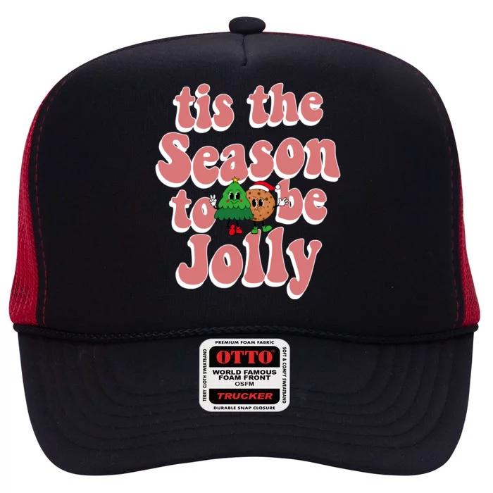 Tis The Season To Be Jolly Cookie Tree Christmas Retro High Crown Mesh Trucker Hat