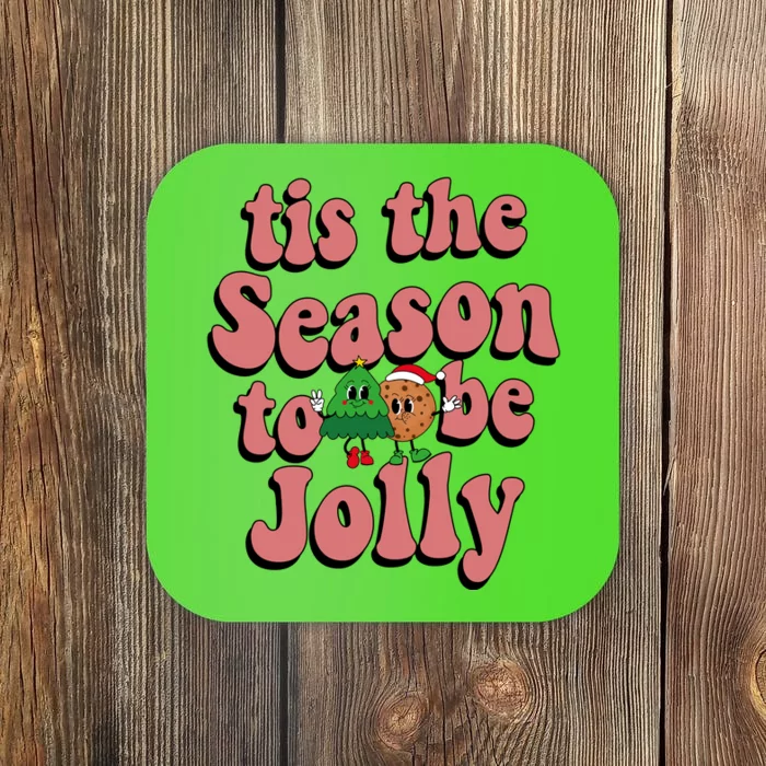 Tis The Season To Be Jolly Cookie Tree Christmas Retro Coaster