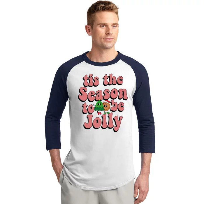 Tis The Season To Be Jolly Cookie Tree Christmas Retro Baseball Sleeve Shirt