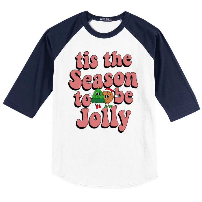 Tis The Season To Be Jolly Cookie Tree Christmas Retro Baseball Sleeve Shirt