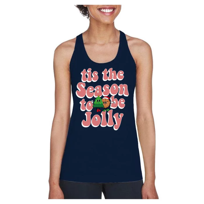 Tis The Season To Be Jolly Cookie Tree Christmas Retro Women's Racerback Tank